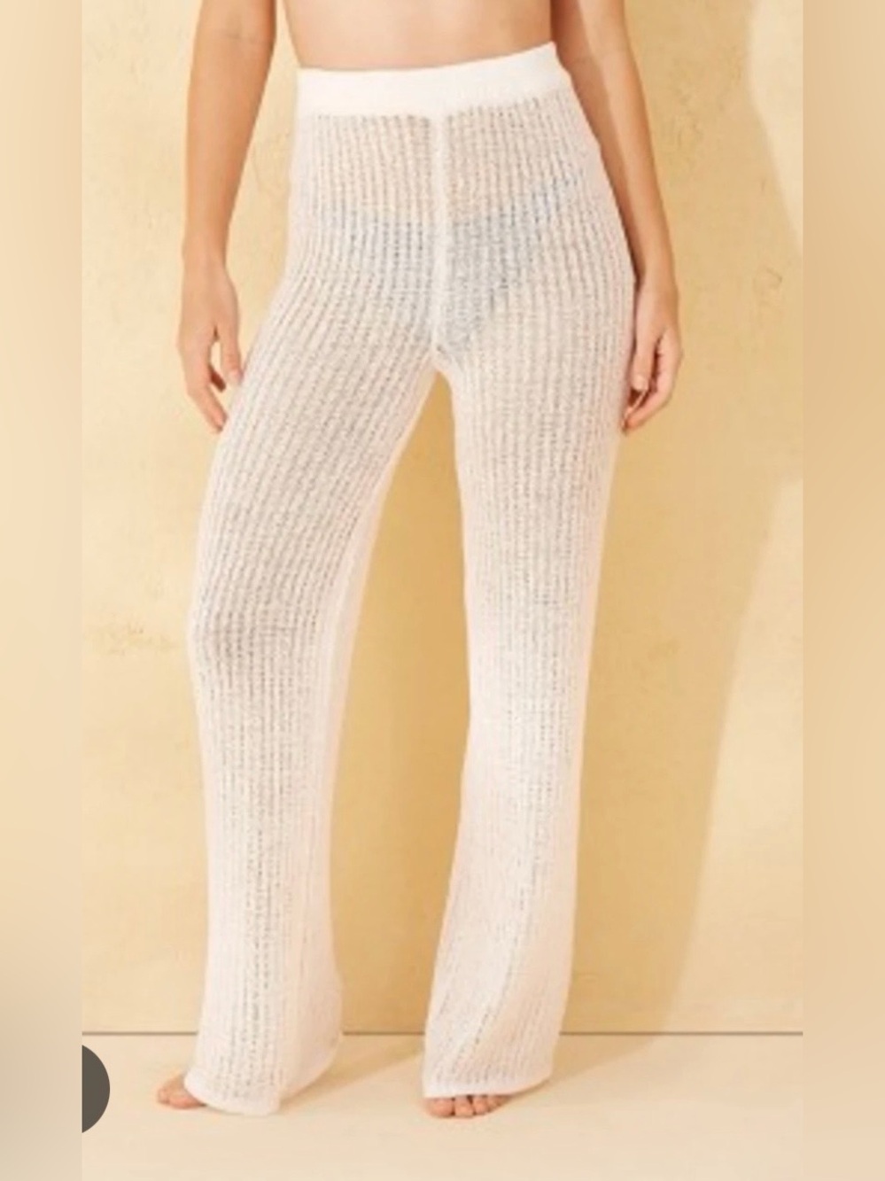 Shade & Shore Knit Cover Up Pants Women S Ivory Beach Resort Coastal Wide Leg
